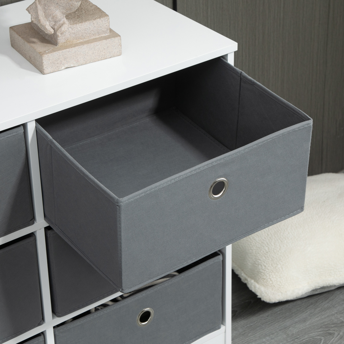HOMCOM Chest of 6 Fabric Drawers – Bedroom, Office and Hallway Storage Cabinet, White and Grey