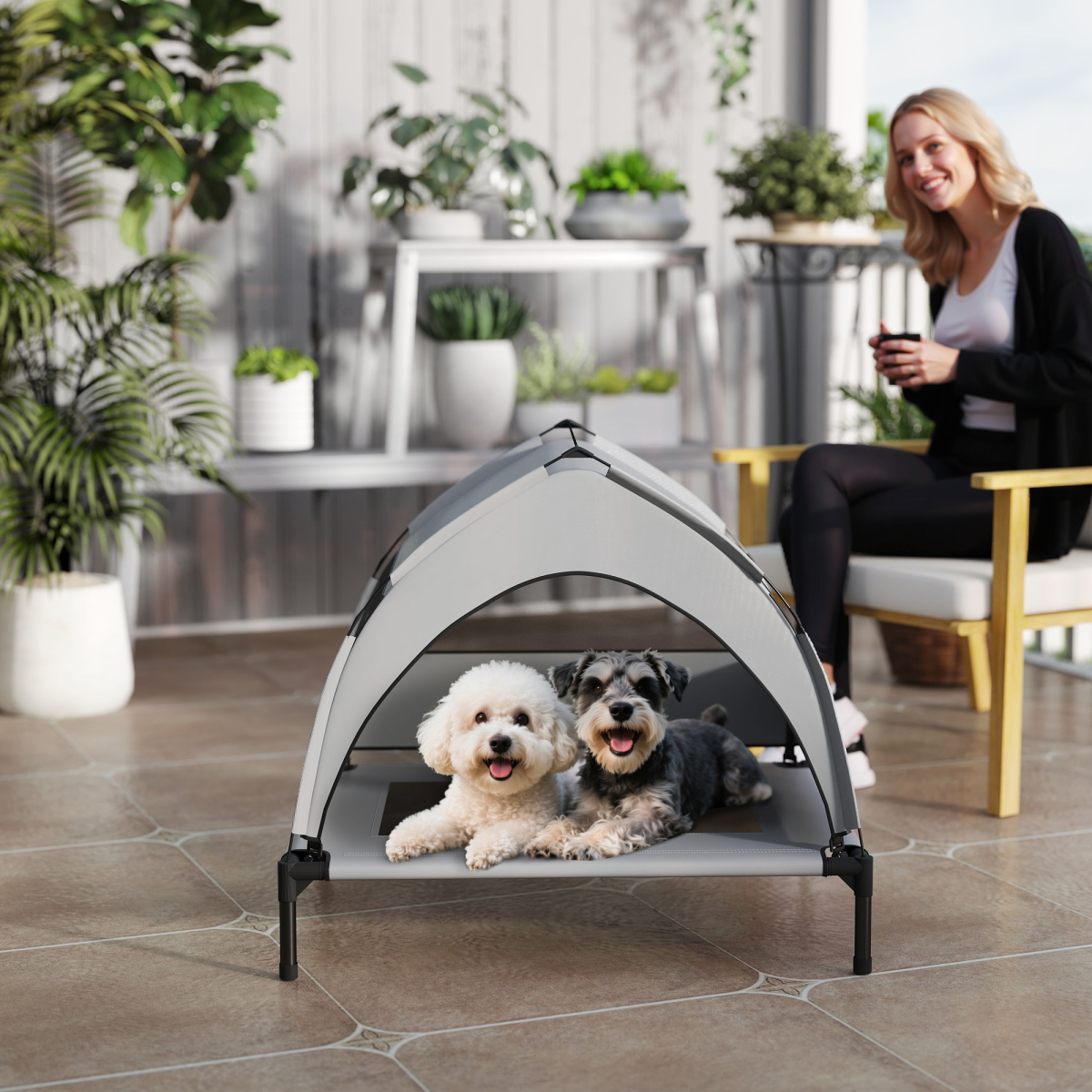 Elevated Dog Bed with Removable Three-Sided Canopy & Storage Bag – Breathable Pet House for Small to Medium Dogs