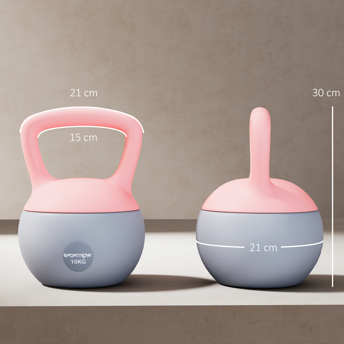 Soft Body Kettlebell 10kg with Non-Slip Ergonomic Handle – Home Gym Strength Training, Pink and Grey