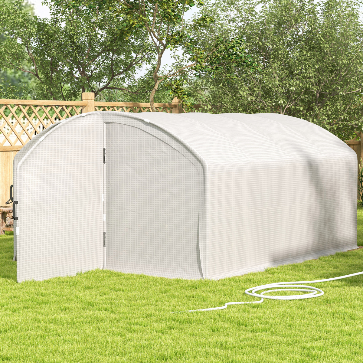 Outsunny 4 x 3 x 2m Polytunnel Greenhouse with Hinged Door & UV PE Cover – Galvanised Steel Frame, White