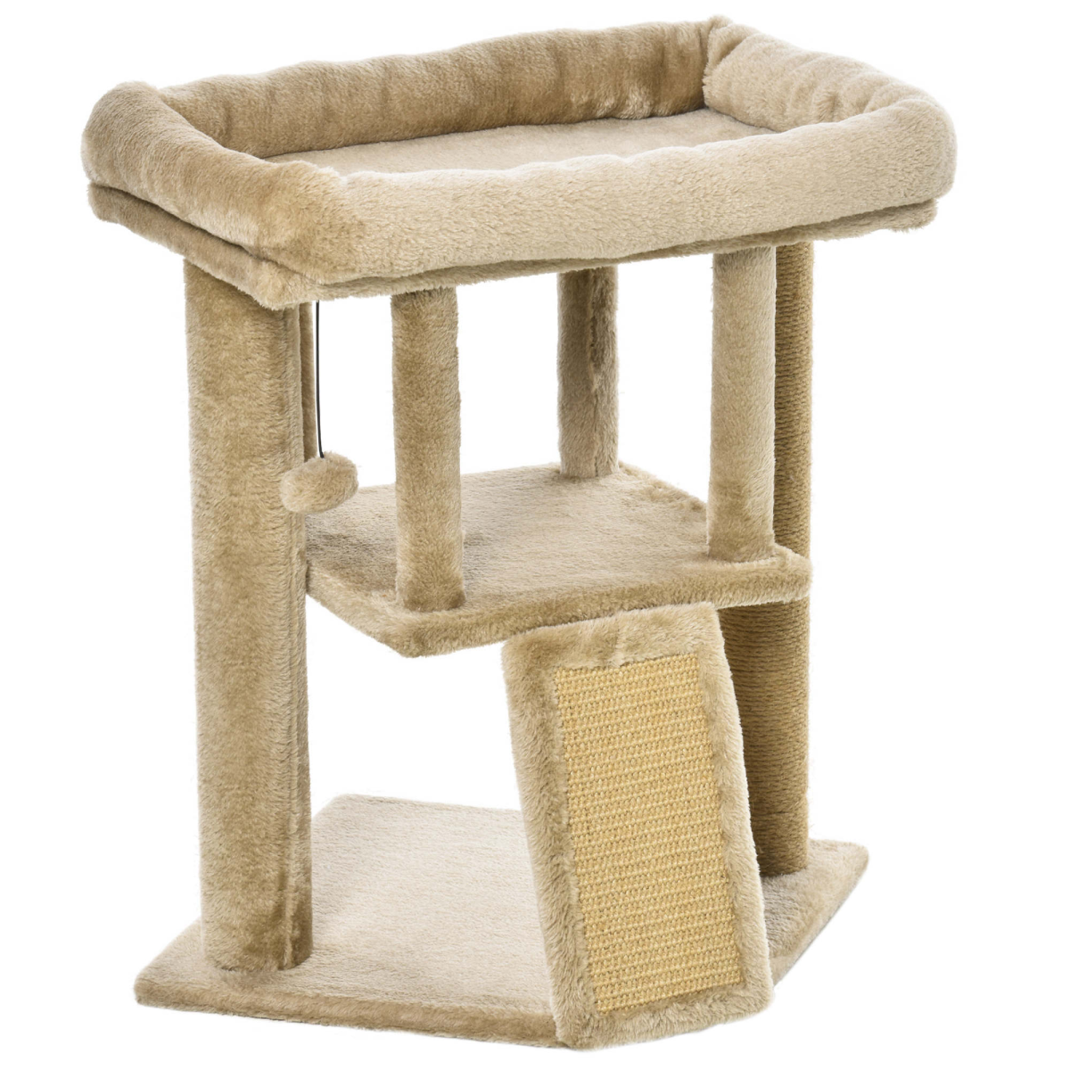 Pawhut Cat Tree Tower with Jute Scratching Pad, Toy Ball & Cat House – Multi-Level Climbing Centre, Coffee