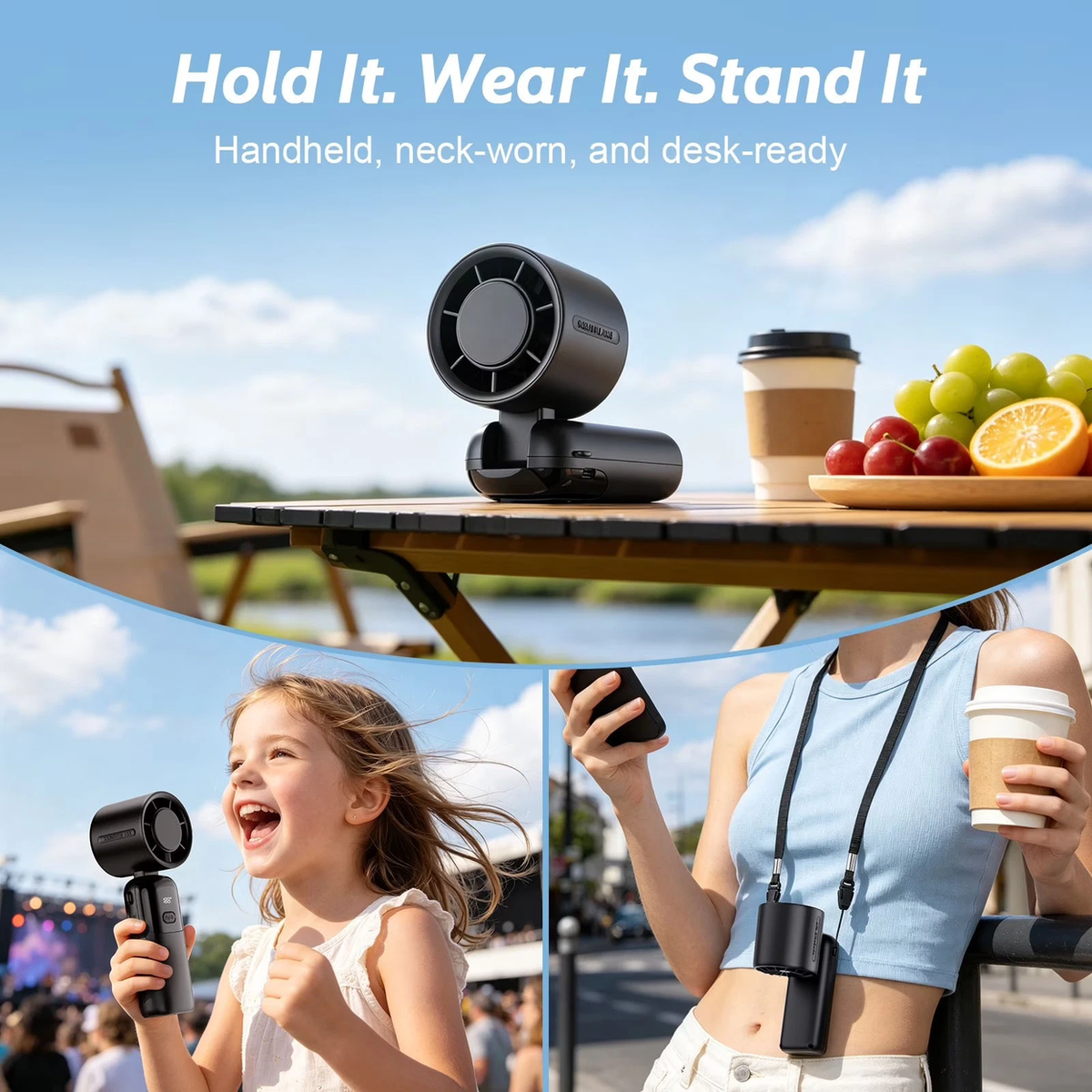Portable Handheld Turbo Fan with Ice Cooling & LED Display – USB Rechargeable Foldable Mini Fan