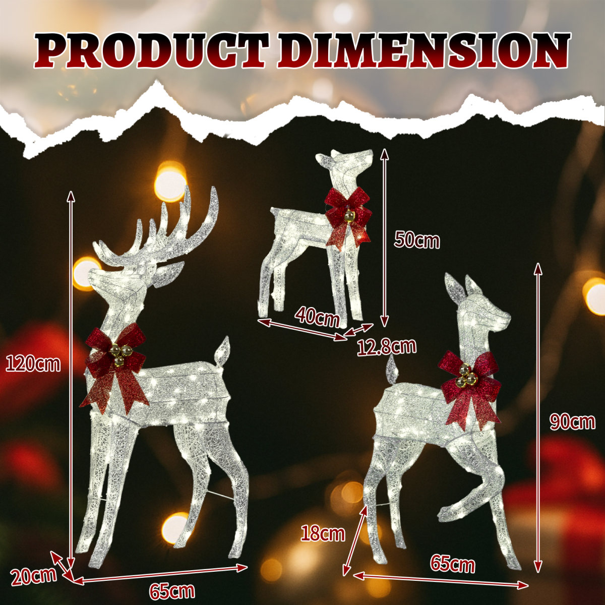 Lighted Christmas Reindeer Family – 3 Piece Outdoor Set with 210 Warm White Lights