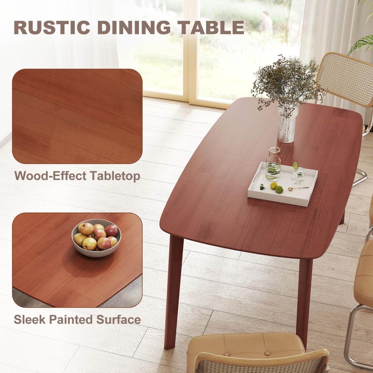 HOMCOM 150cm Rectangular Dining Table with Solid Wood Frame – Country Style Table for Six, Light Brown
