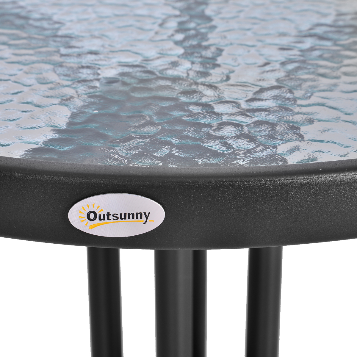 Outsunny Round Metal Garden Table with Tempered Glass Top, 60cm x 70cm H, Black