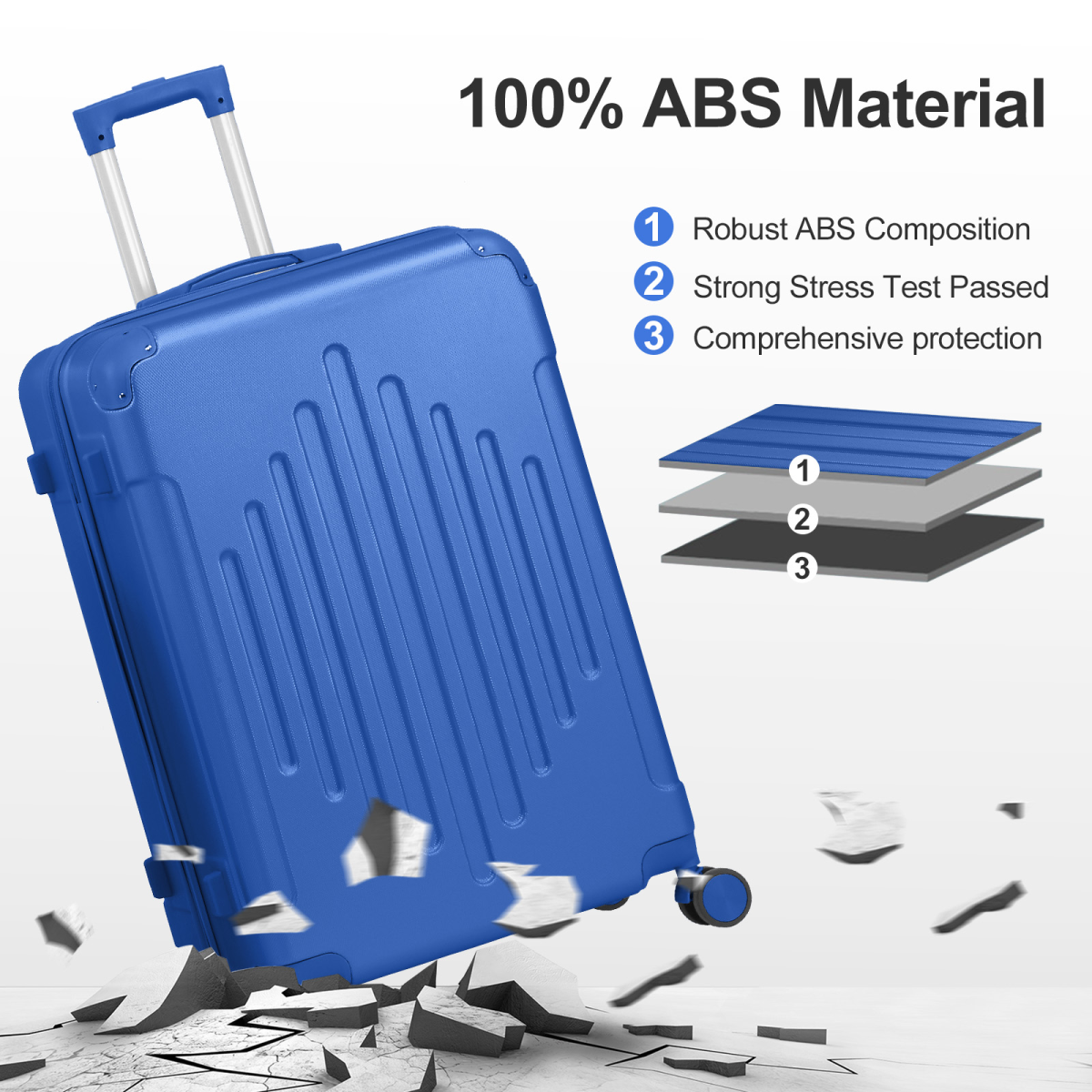 20-Inch ABS Hard Shell Carry-On Suitcase with Diamond Pattern, Combination Lock and Corner Guards – Navy Blue