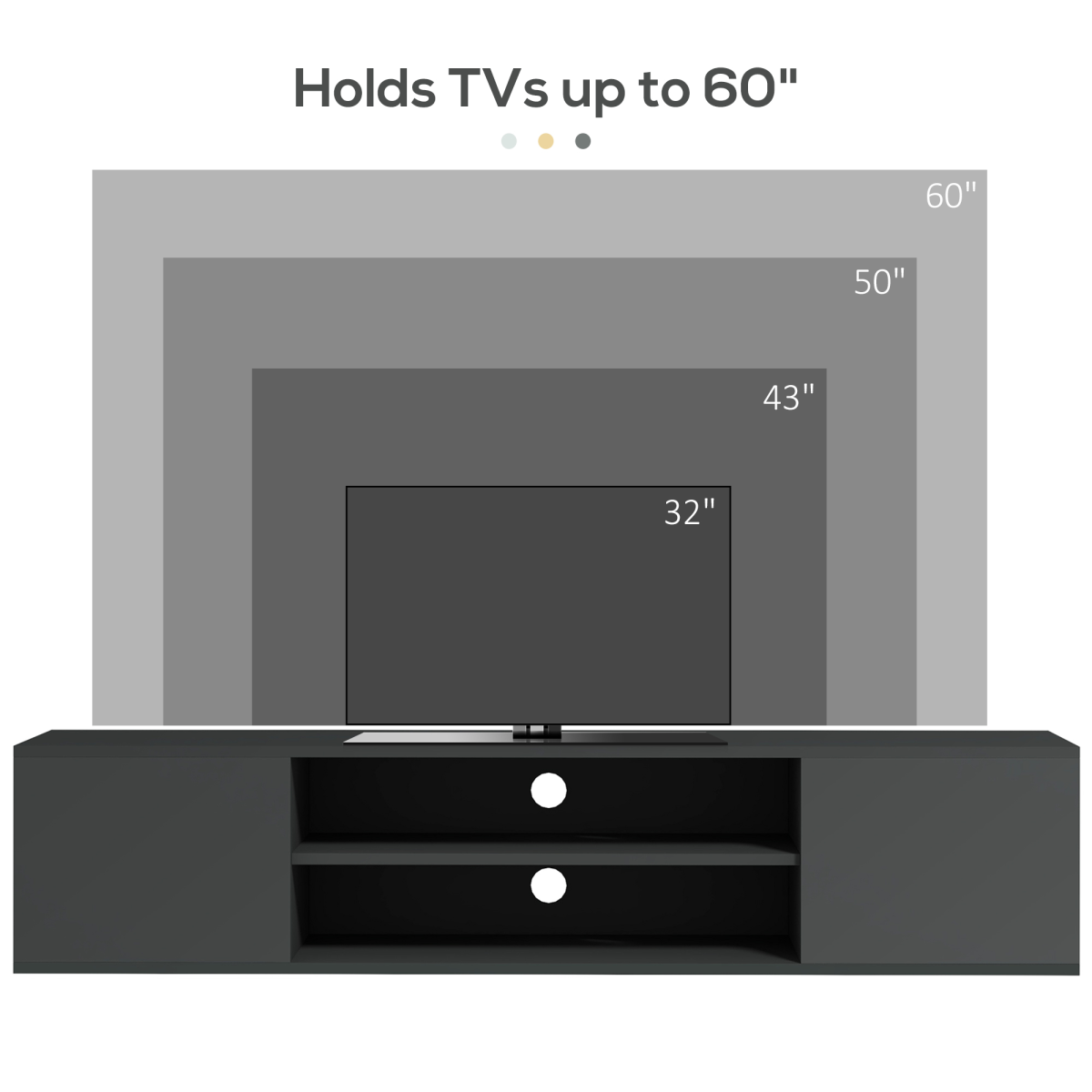 HOMCOM Wall-Mounted Floating TV Unit with Shelves & Cupboards for TVs up to 60", Grey High Gloss