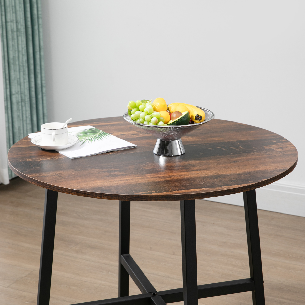 HOMCOM 80cm Round Kitchen Table for Small Spaces with Steel Legs and Non-Slip Feet – Dining Table