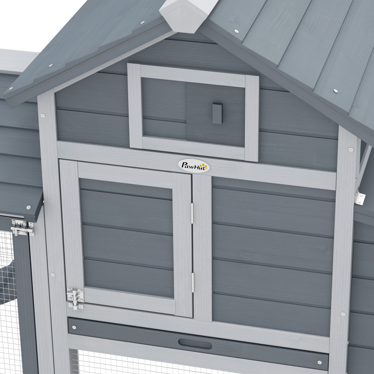 PawHut Small Chicken Coop with Nesting Box, Outdoor Run and Ramp – Fir Wood Hen House, Grey