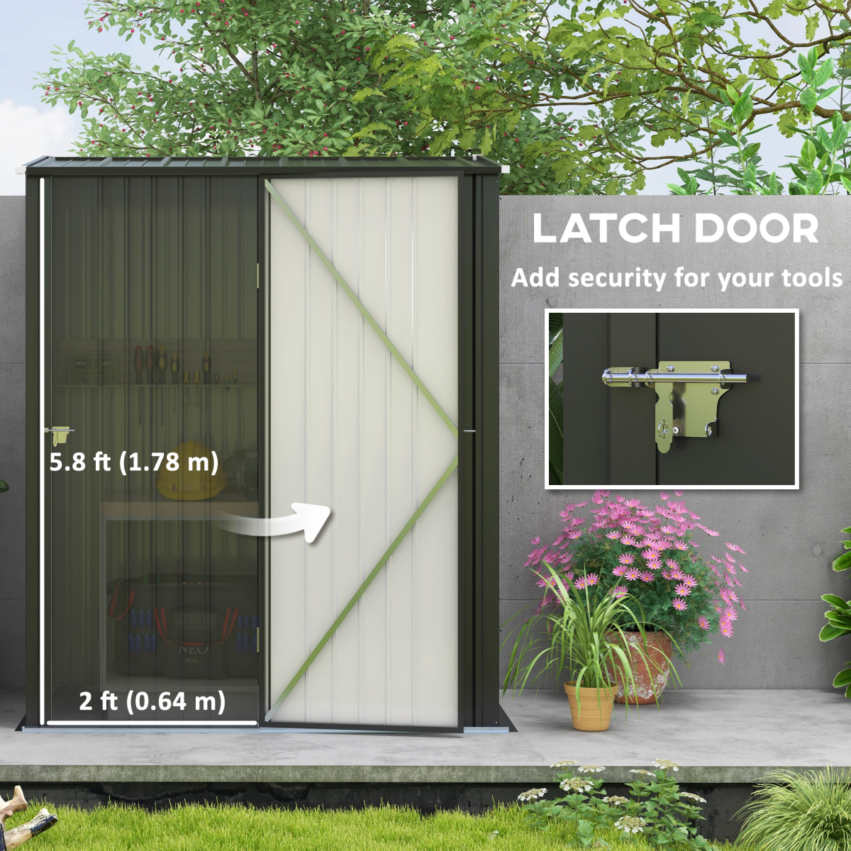 Metal Garden Shed with Lockable Door & Sloped Roof – Galvanised Steel Tool Storage, 161.5 x 94.5cm, Black
