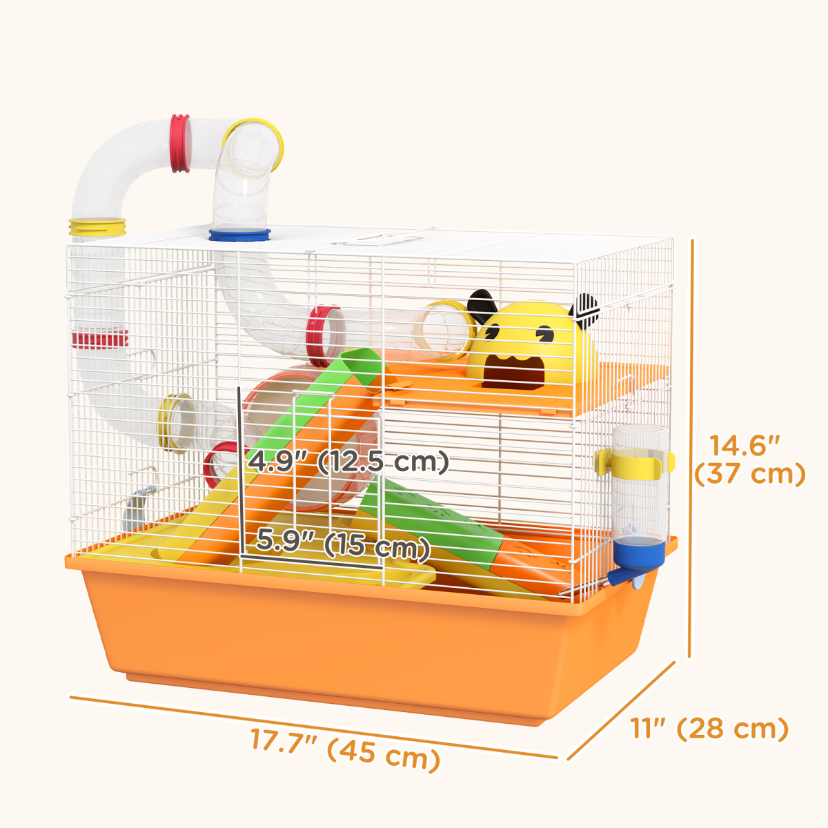 Hamster Cage with Running Wheel, Ramps, Platforms and Hut – Small Pet Cage for Dwarf Hamsters and Gerbils