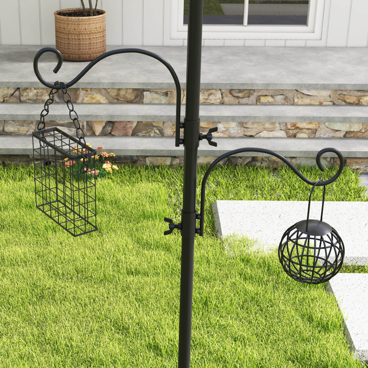 PawHut Bird Feeding Station Kit with 6 Hooks and 4 Hanging Feeders – Garden Wild Bird Feeder Pole