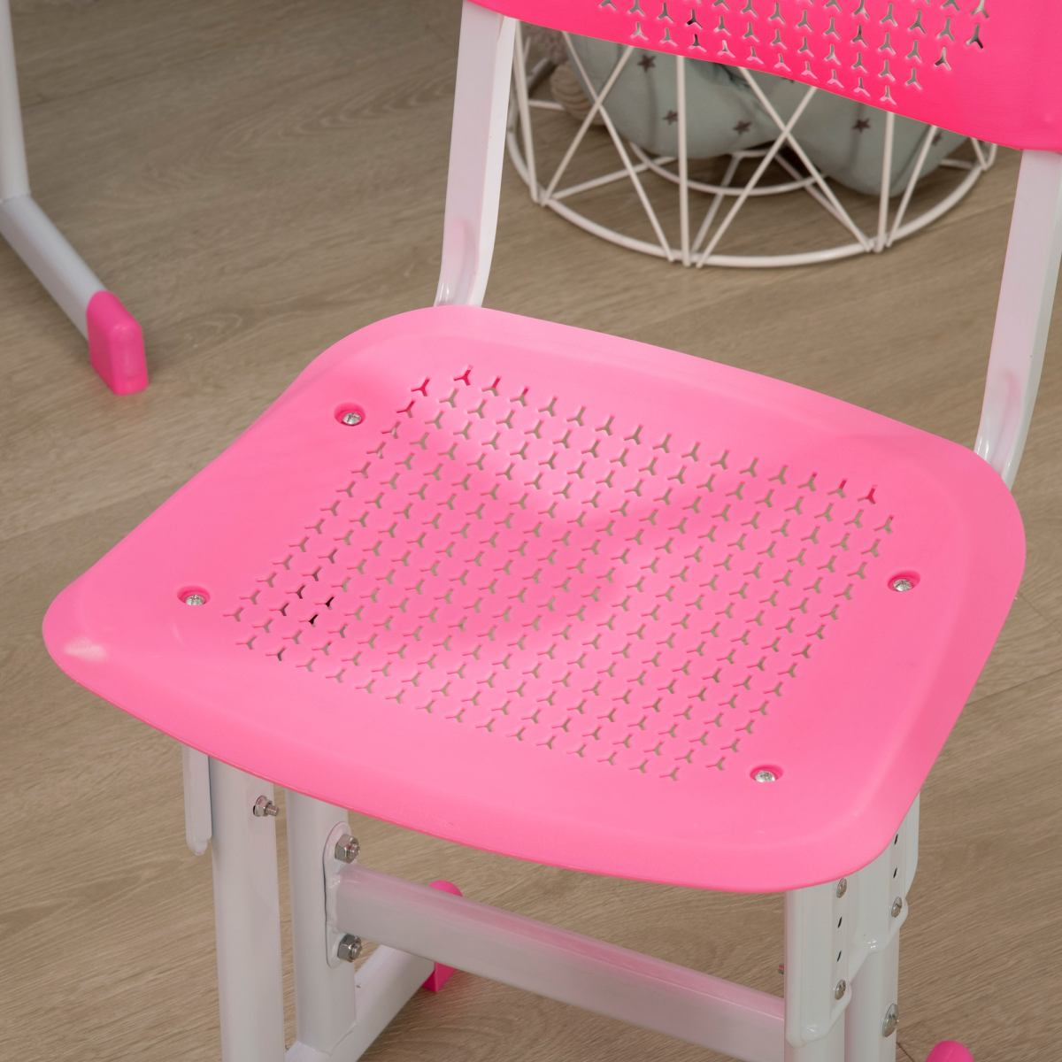 HOMCOM Kids Desk and Chair Set with Drawer, Book Stand & Cup Holder – Height Adjustable Study Table, Pink
