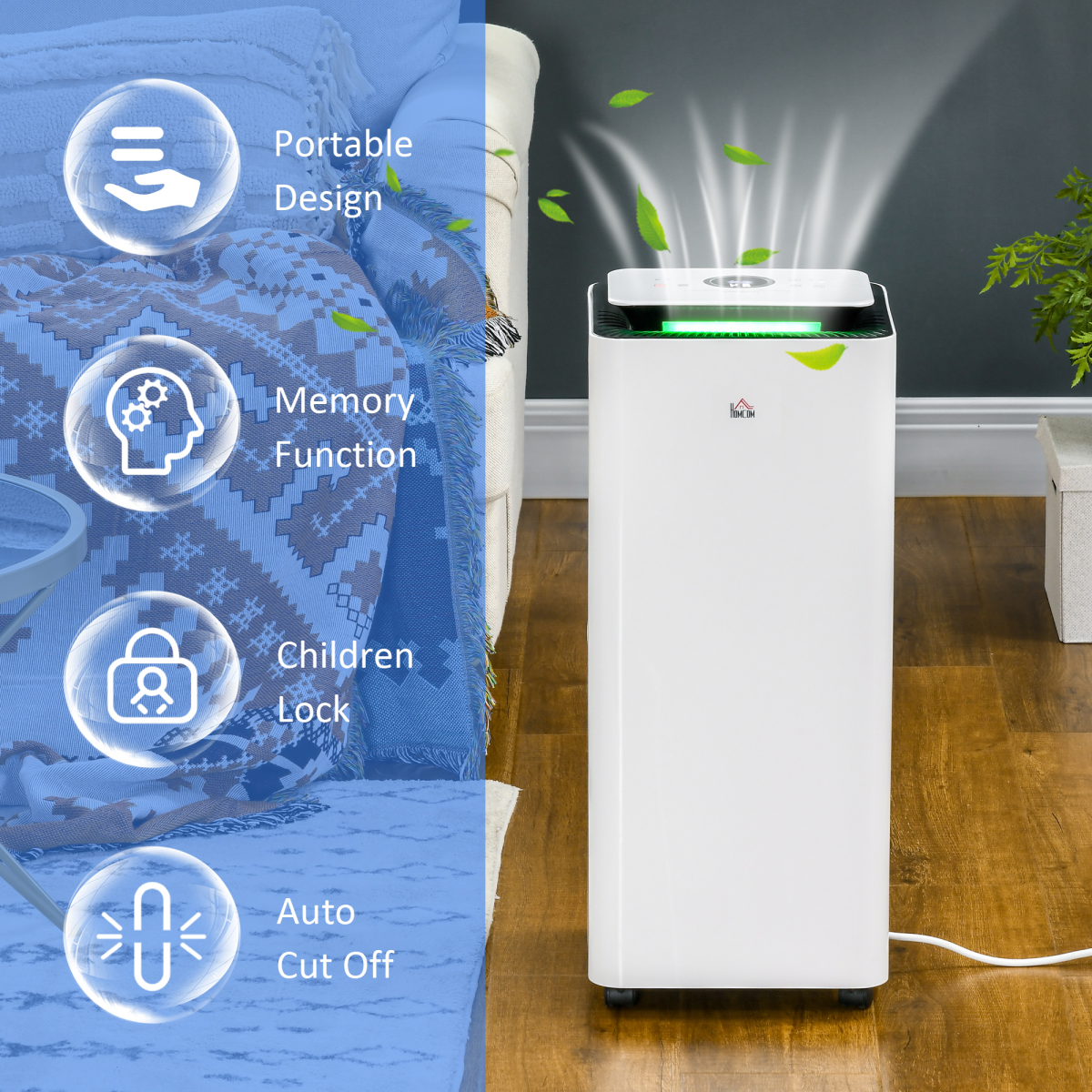 HOMCOM 16L/Day Dehumidifier with Air Purifier, Timer & 5 Modes – Quiet Damp and Mould Control