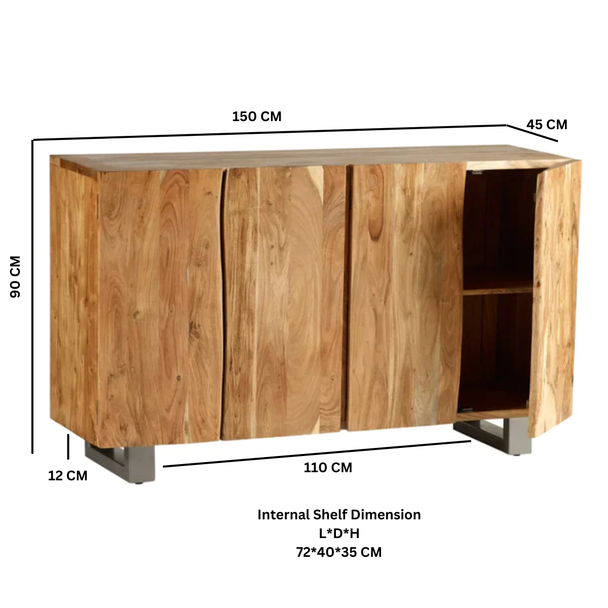 Baltic Live Edge Large Sideboard – Natural Wood Storage Cabinet with Cupboards