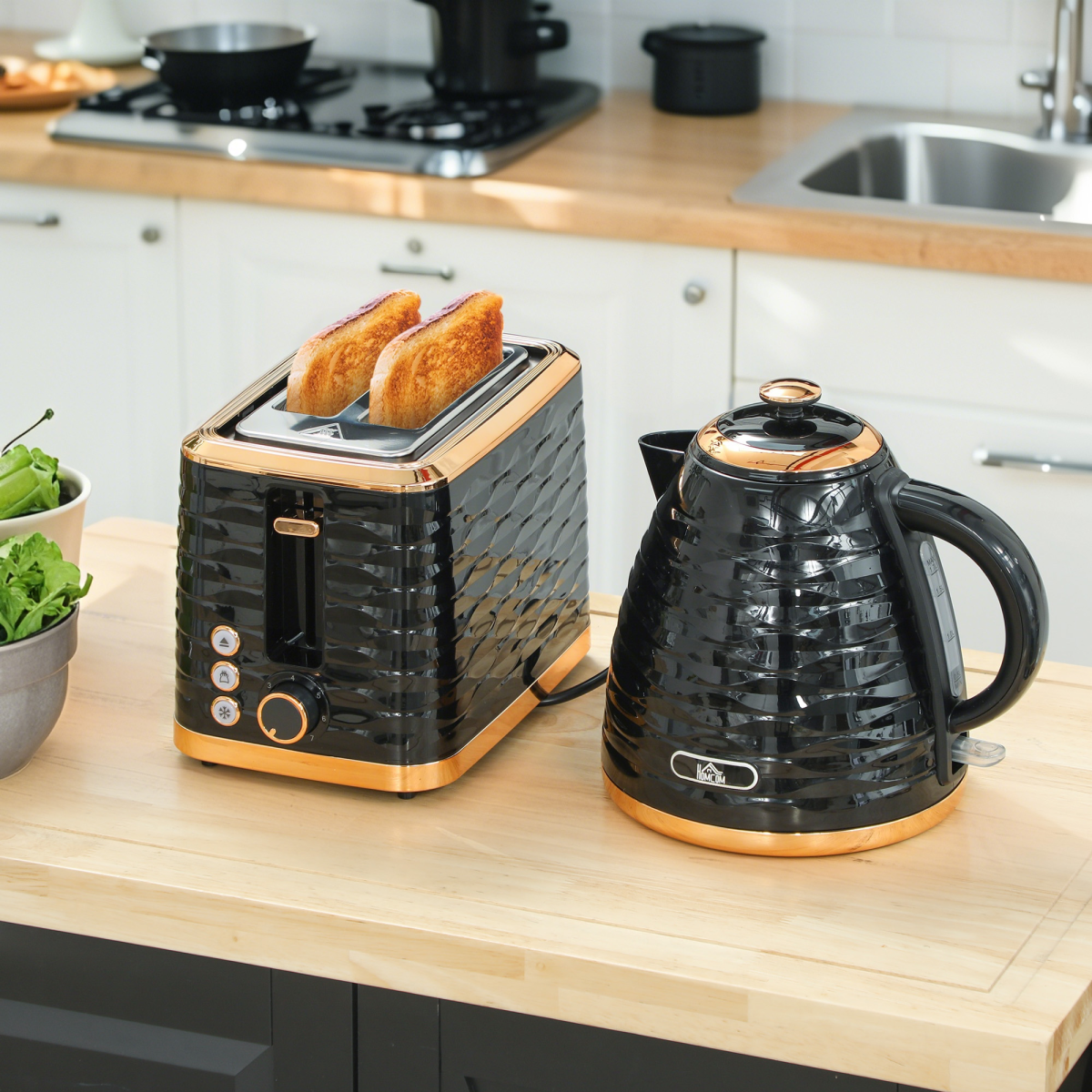 Pebbled 1.7L Fast Boil Kettle & 2-Slice Toaster Set – Matching Breakfast Duo with Textured Finish