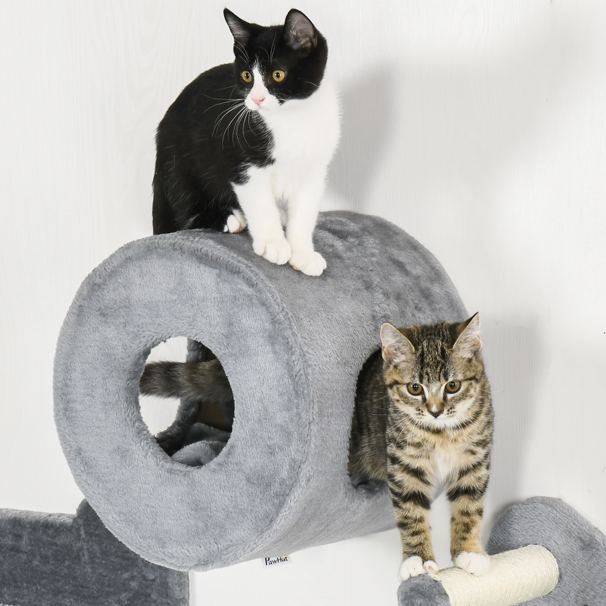 PawHut Four-Piece Wall-Mounted Cat Tree with Platforms, Steps, Perch & Cat House – Climbing Shelves, Grey