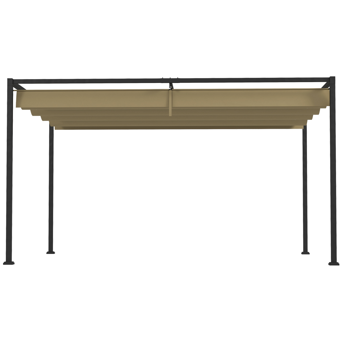 Outsunny 4x3m Metal Pergola Gazebo with Retractable Canopy – Patio Sun Shelter, Khaki