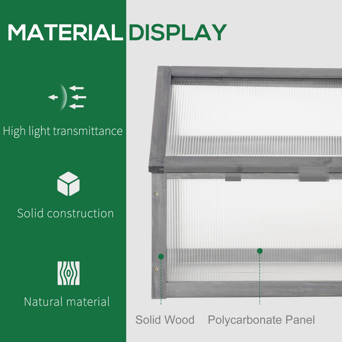 Wooden Cold Frame Greenhouse with Polycarbonate Panels & Adjustable Roof – Portable Garden Planter, Grey
