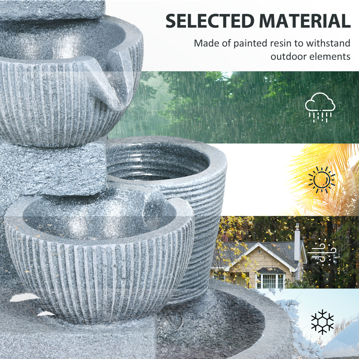 Outsunny Solar Powered Water Fountain with Waterfall, LED Lights & Flower Pot – Garden Water Feature, Dark Grey