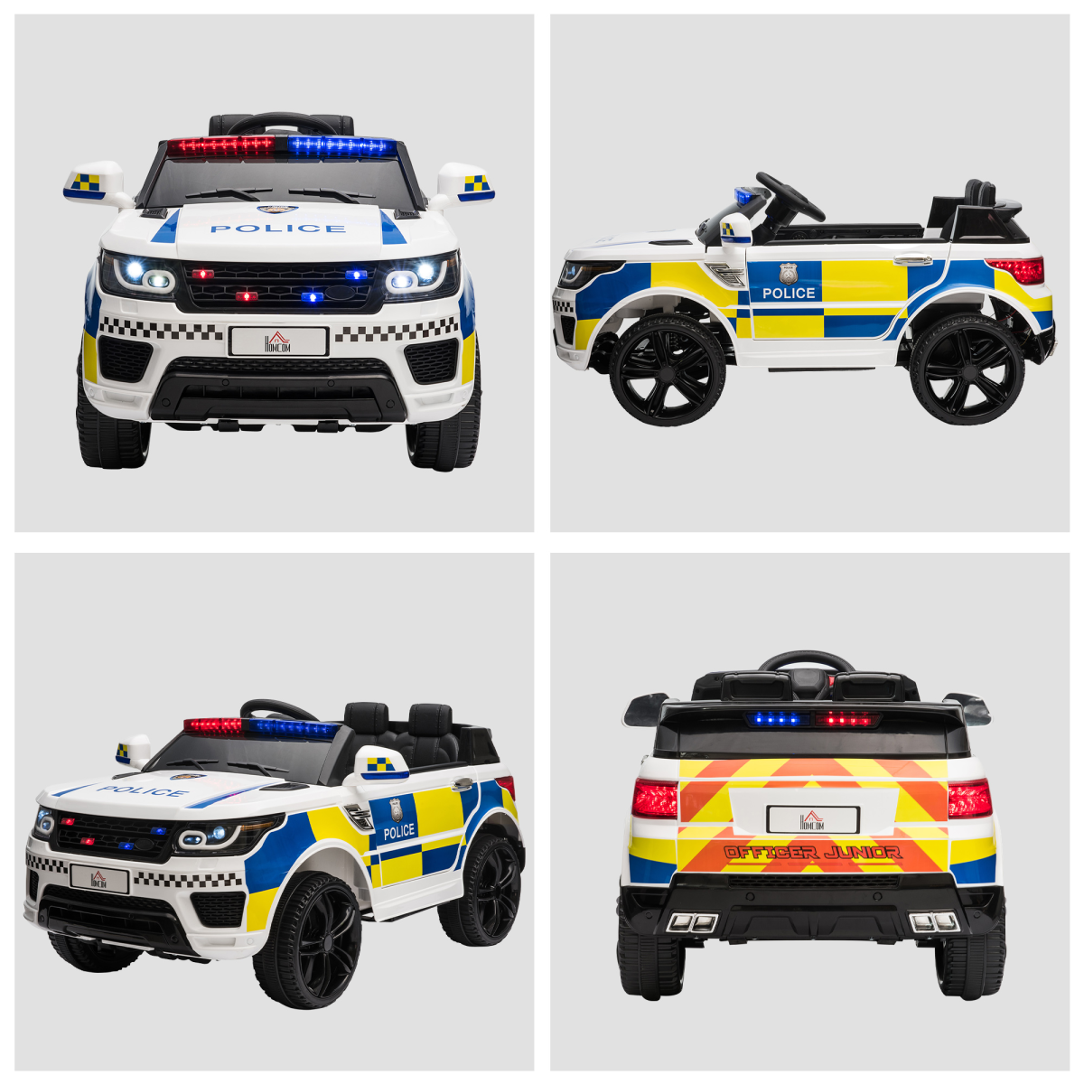 HOMCOM 12V Kids Electric Ride-On Police Car with Remote Control, Siren and Bluetooth – For 3-6 Years