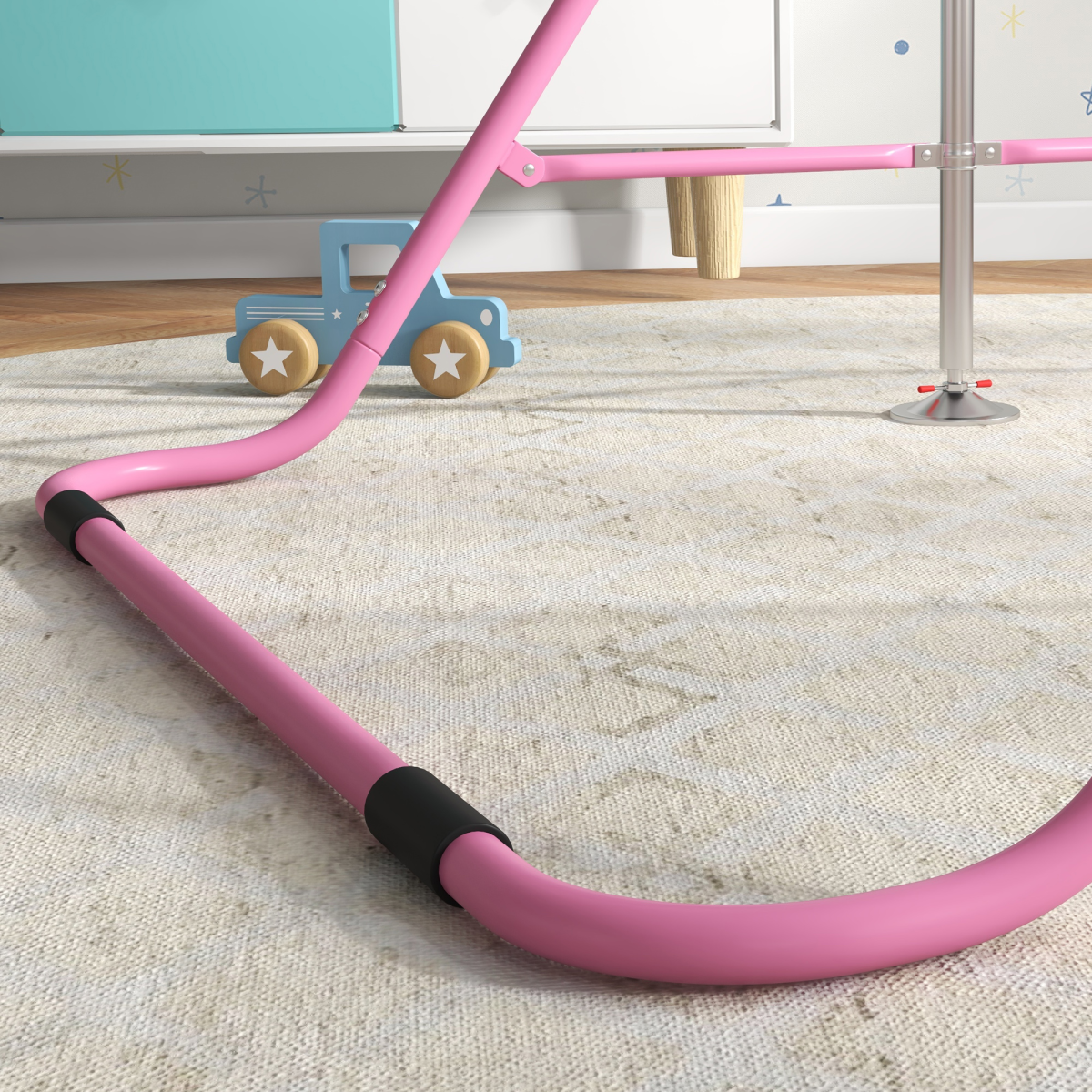 HOMCOM Kids Gymnastic Bar with Adjustable Height, Foldable Steel Training Bar for Indoor & Outdoor – Pink