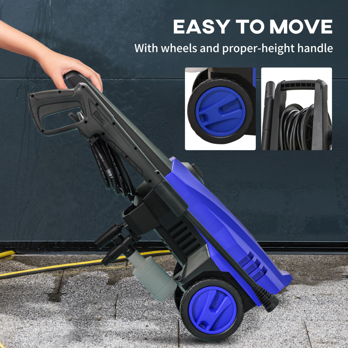 DURHAND 1800W Portable Pressure Washer, 150 Bar Max with Snow Foam Bottle & 6m Hose – Blue