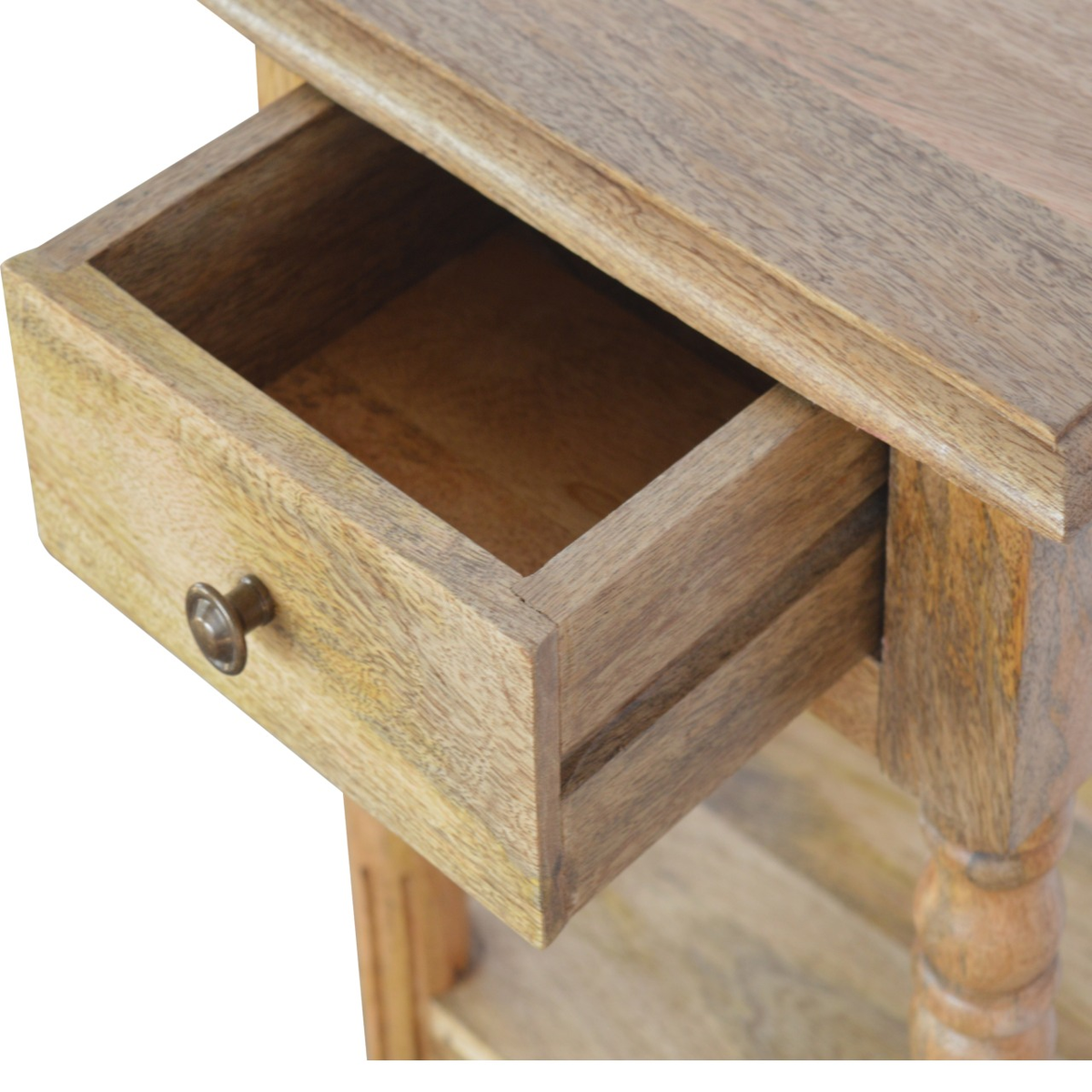Artisan Furniture Solid Mango Wood Telephone Table, 1 Drawer & 2 Shelves – Hallway Storage, Oak-Effect Beige