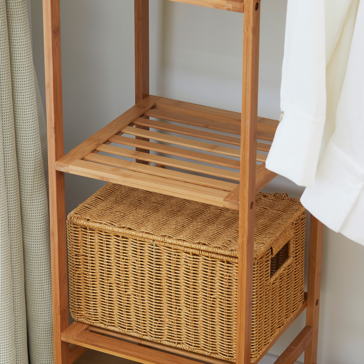 HOMCOM Bamboo Clothes Rail with 6-Tier Shelf & Hanging Rod – 145cm Open Wardrobe Garment Rack