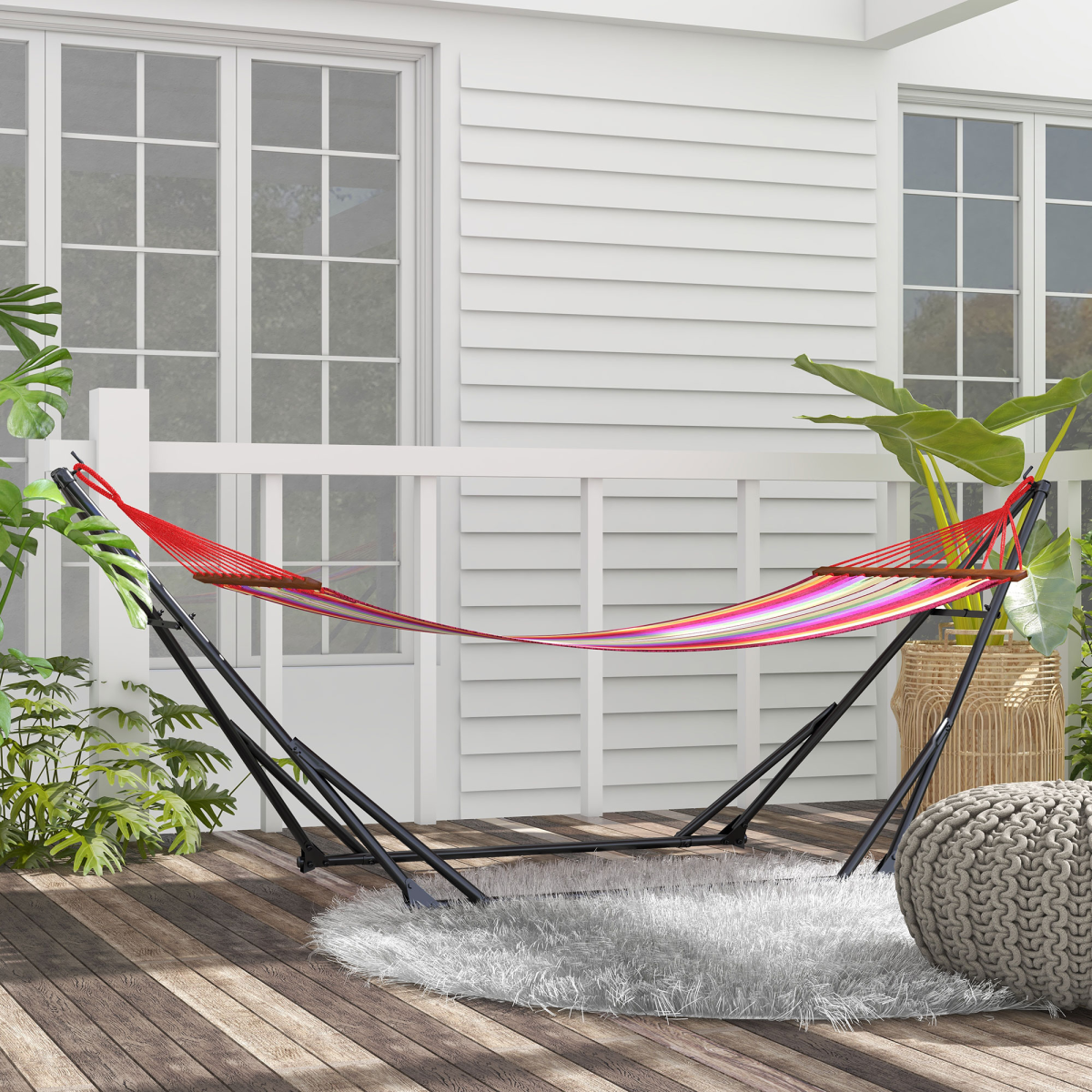 Outsunny Foldable 2-in-1 Hammock Stand for Hammock Nets and Chairs – Steel Frame with Carry Bag, Black