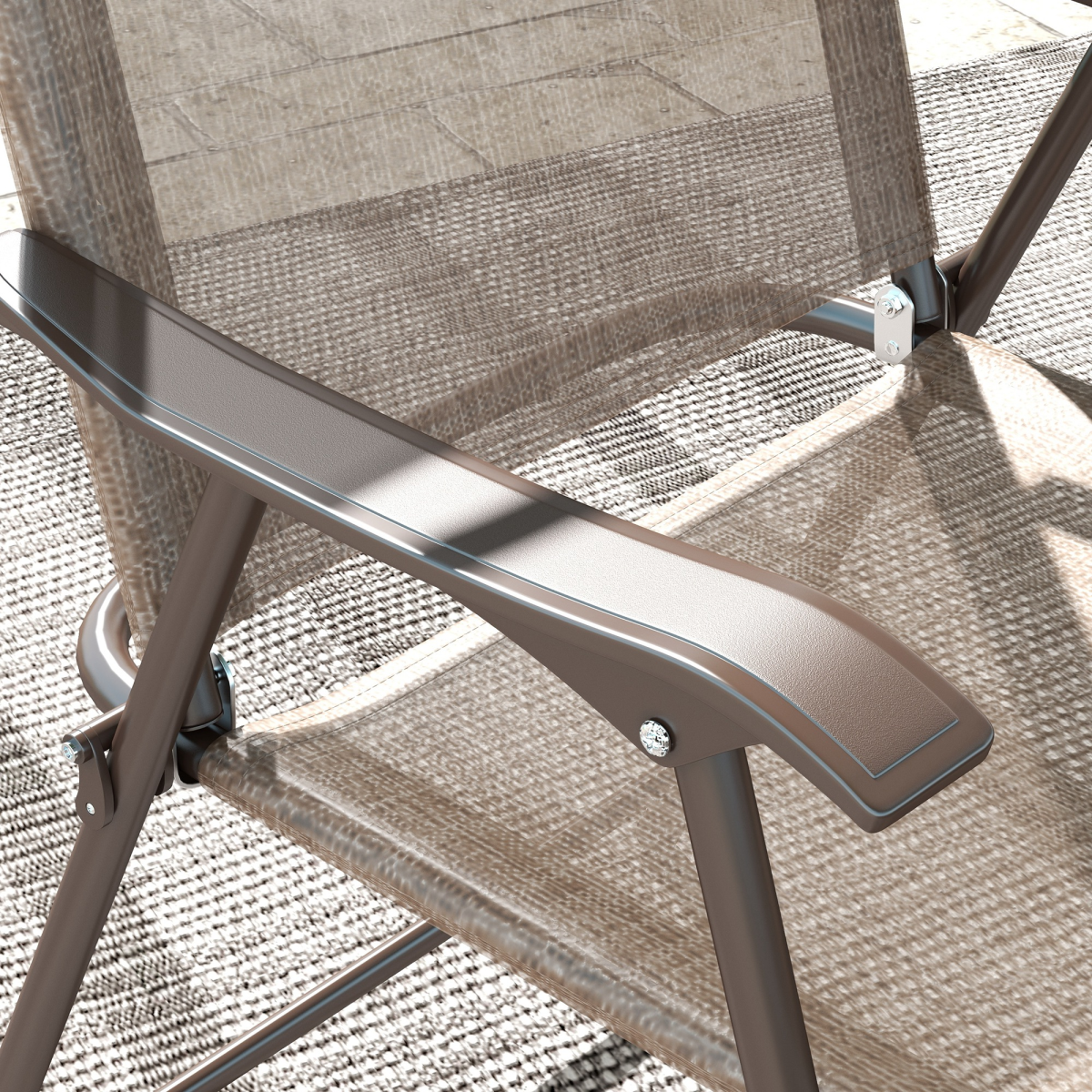Outsunny Set of 2 Folding Garden Chairs with Breathable Mesh Seats & Powder-Coated Steel Frames, Mixed Brown