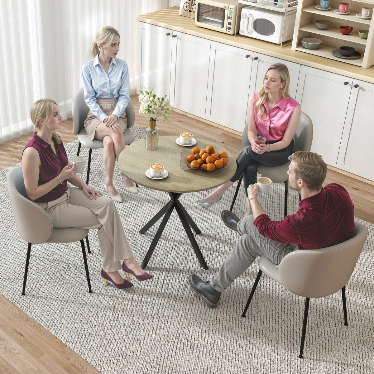 HOMCOM 80 cm Round Dining Table with Steel Cross Legs – Industrial Kitchen Table, White Oak Effect