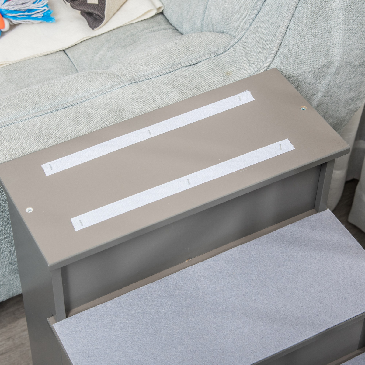 Pawhut 4 Step Wooden Dog Steps with Removable Cushions – Pet Stairs and Cat Ladder for Bed and Couch, Grey