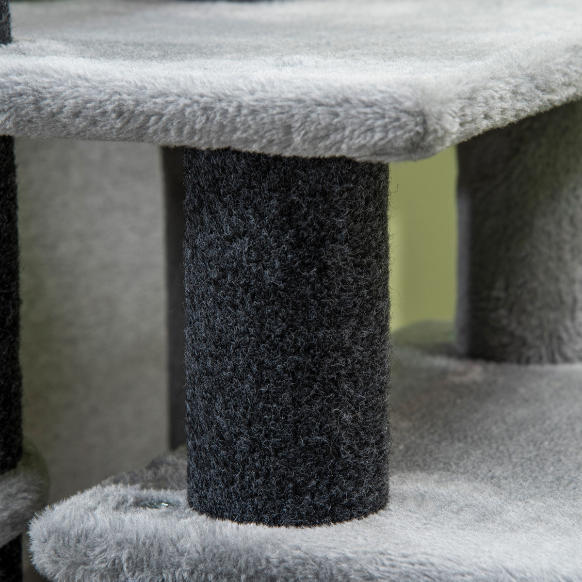 Pawhut Cat Steps for Bed & Sofa with Cat House, Hanging Ball & Adjustable 3 or 4 Steps – Pet Stairs, Grey