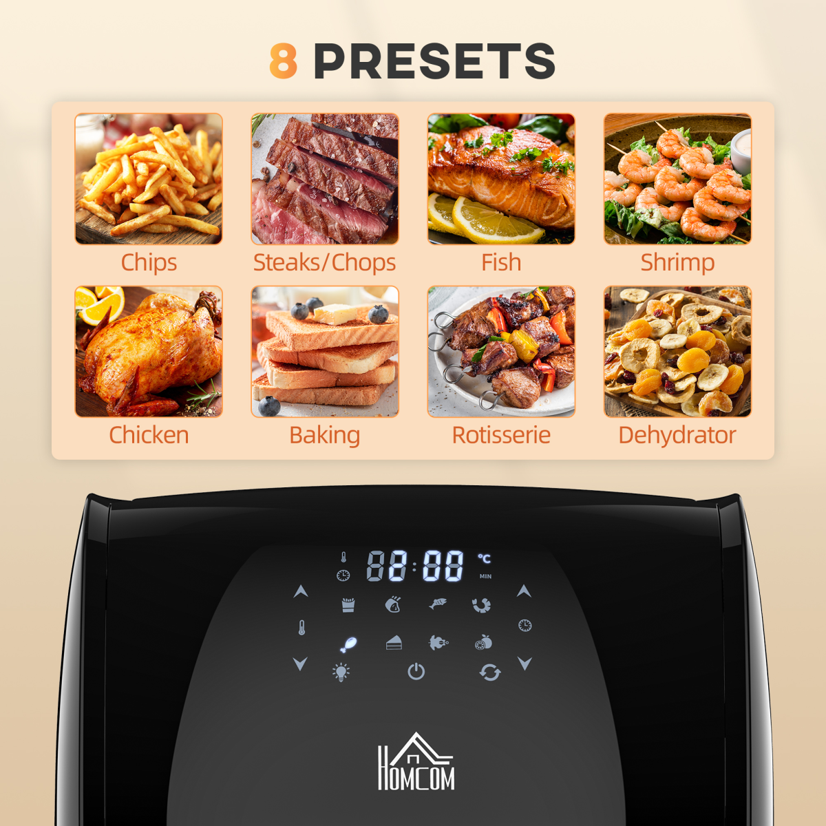 HOMCOM 12L Air Fryer Oven with 8 Presets, 1800W – Rotisserie & Dehydrator, Rapid Air Circulation, Black