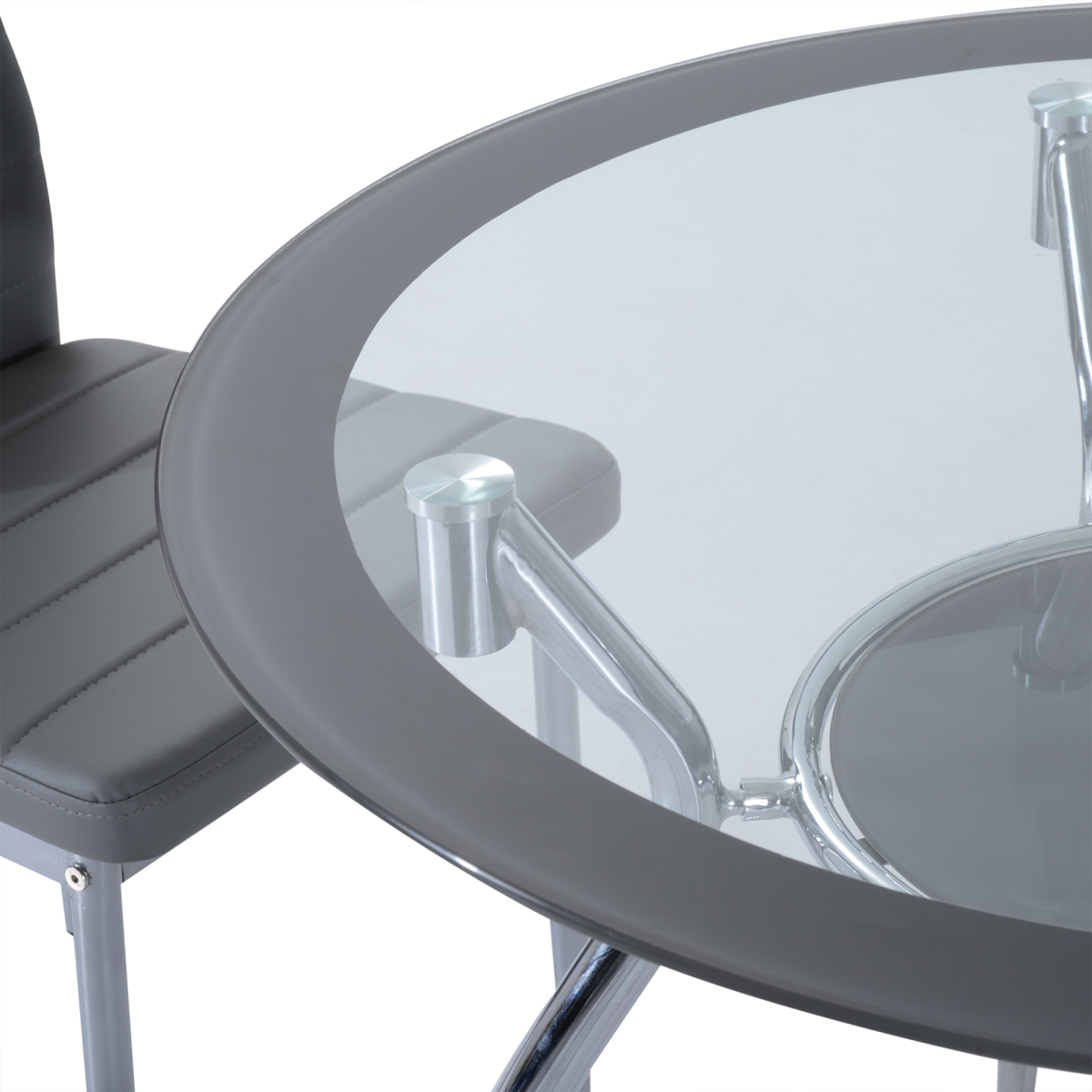 HOMCOM Round Glass Dining Table Set with 4 Cushioned Chairs – Metal Frame Kitchen Dining Set