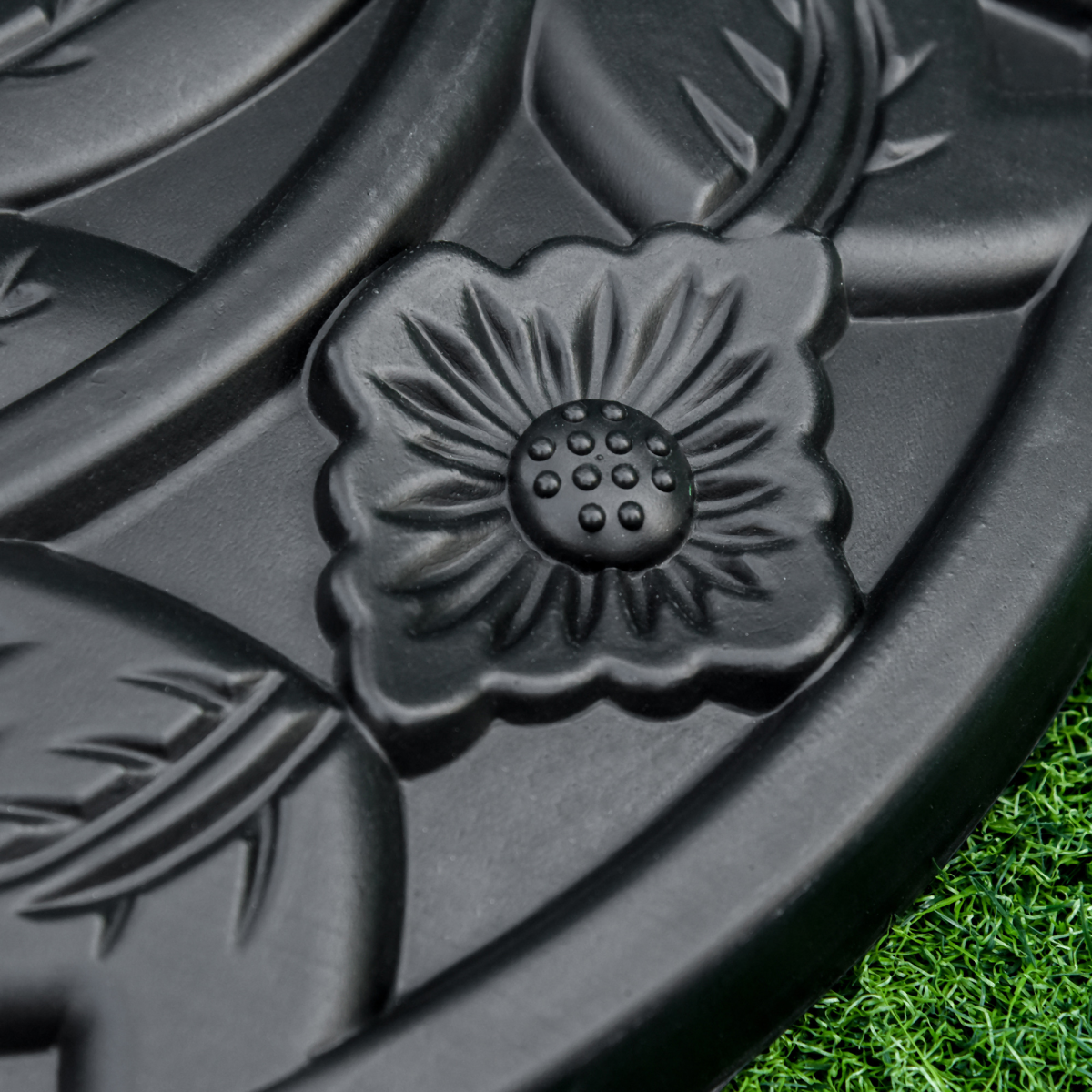 Outsunny Half Round Parasol Base with Flower Engraving – 10kg Weighted Umbrella Stand for Balcony, Black