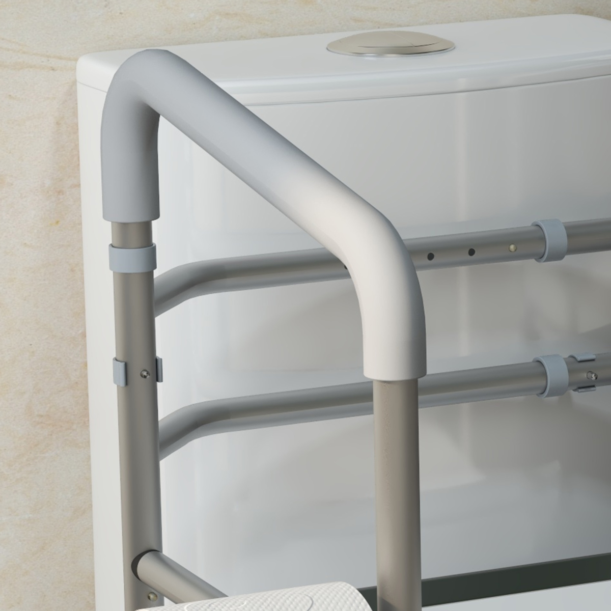 HOMCOM Adjustable Toilet Safety Frame with Padded Arms, Paper Holder and Side Pocket – Aluminium Bathroom Aid