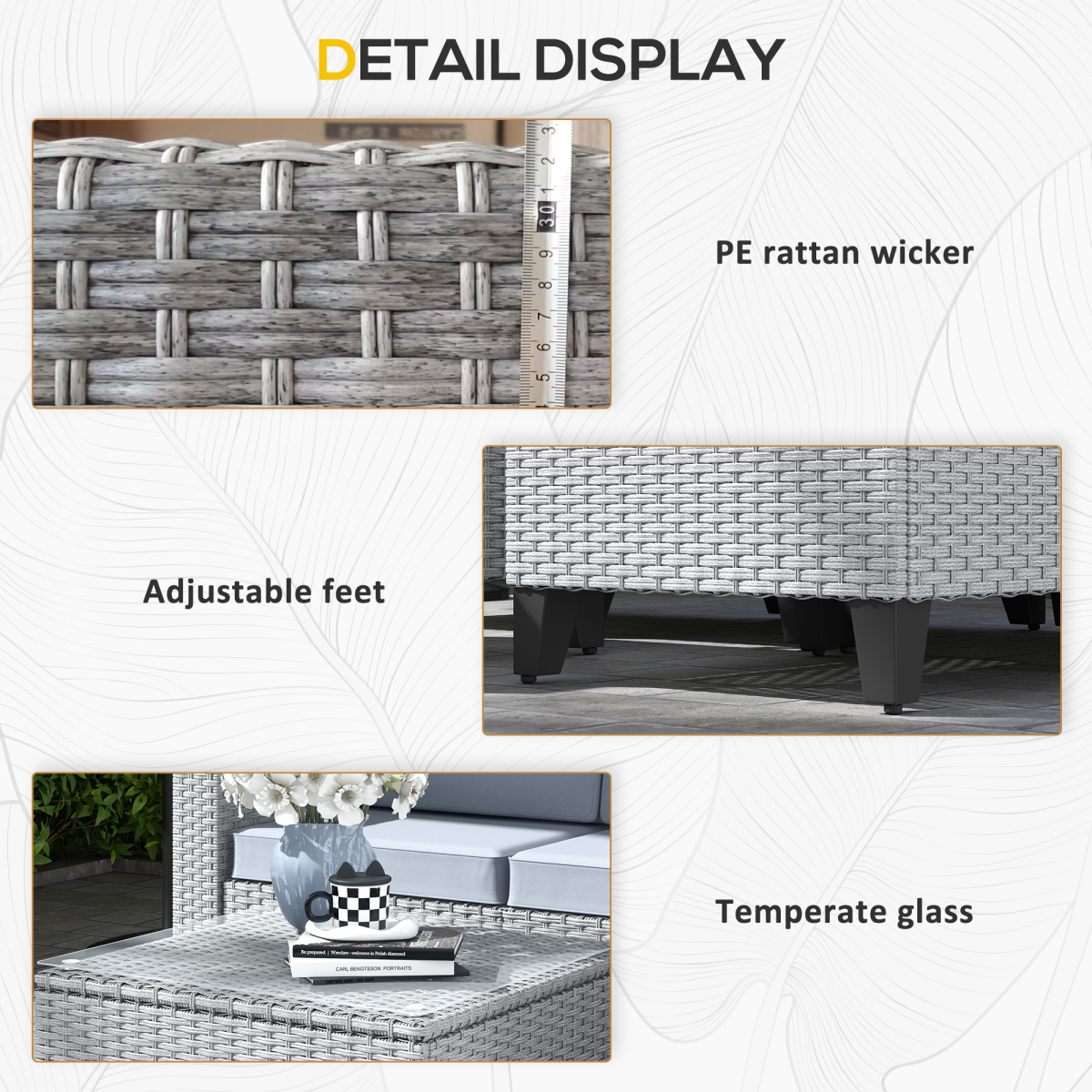 Outsunny 5-Piece PE Rattan Garden Furniture Set with Glass-Top Coffee Table & Cushions – Outdoor Lounge Set, Grey