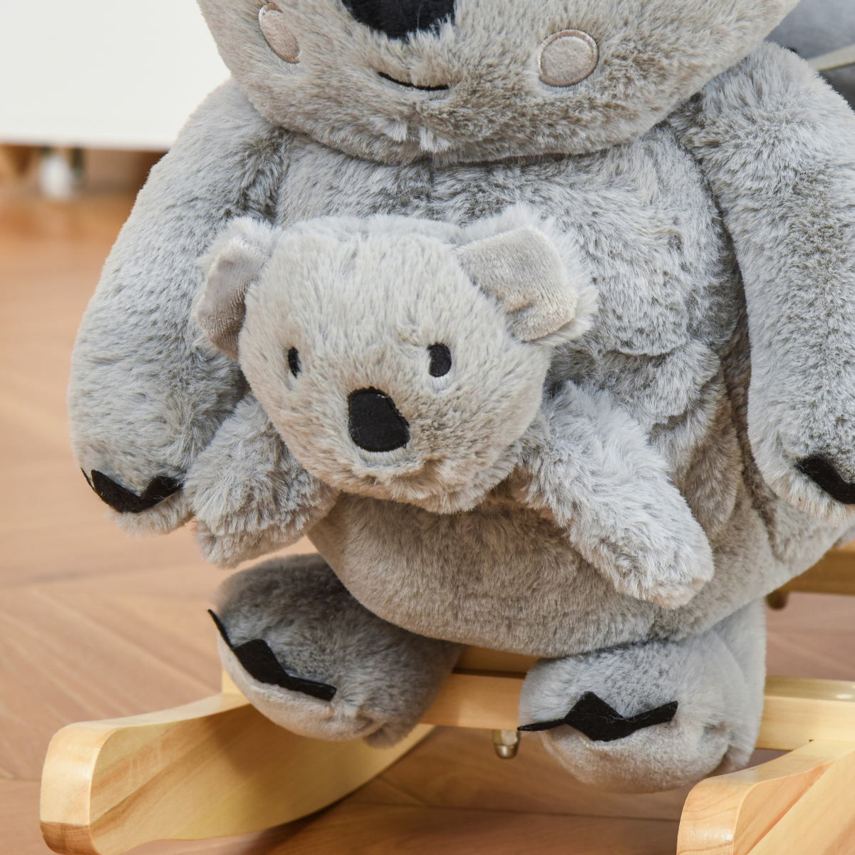 HOMCOM Plush Ride-On Rocking Koala with Sounds & Gloved Doll – Toddler Rocker with Seatbelt, 18-36 Months