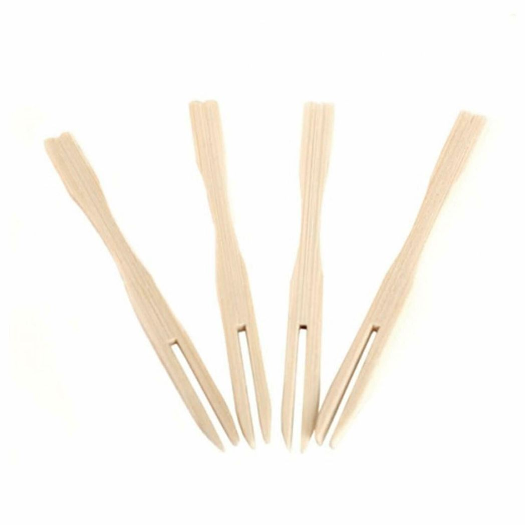 ECO Connection Pack of 50 Disposable Natural Bamboo Skewer Forks – Double Prong Party & Buffet Food Picks