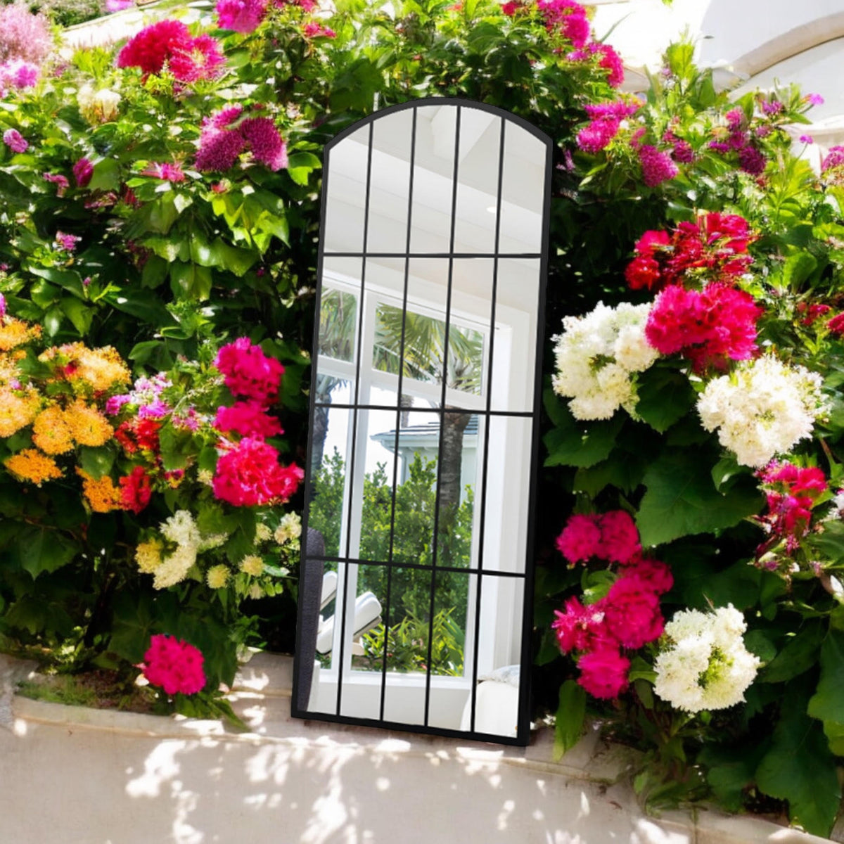 AcaciaHome 170cm Black Arched Wall Mirror with Cast Iron Frame – Full-Length Modern Mirror