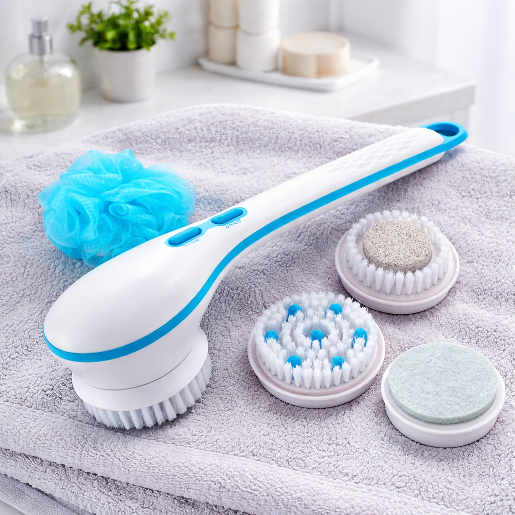 Avilo Battery Operated Electric Body Brush with 4 Attachments – Exfoliating Shower Brush