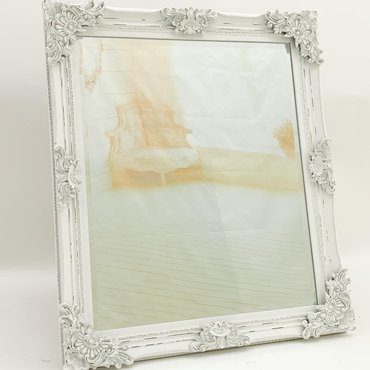 Handcrafted White Mirror, 36 x 48 Inch – Modern Hand-Finished Wall Mirror with Hanging Hook