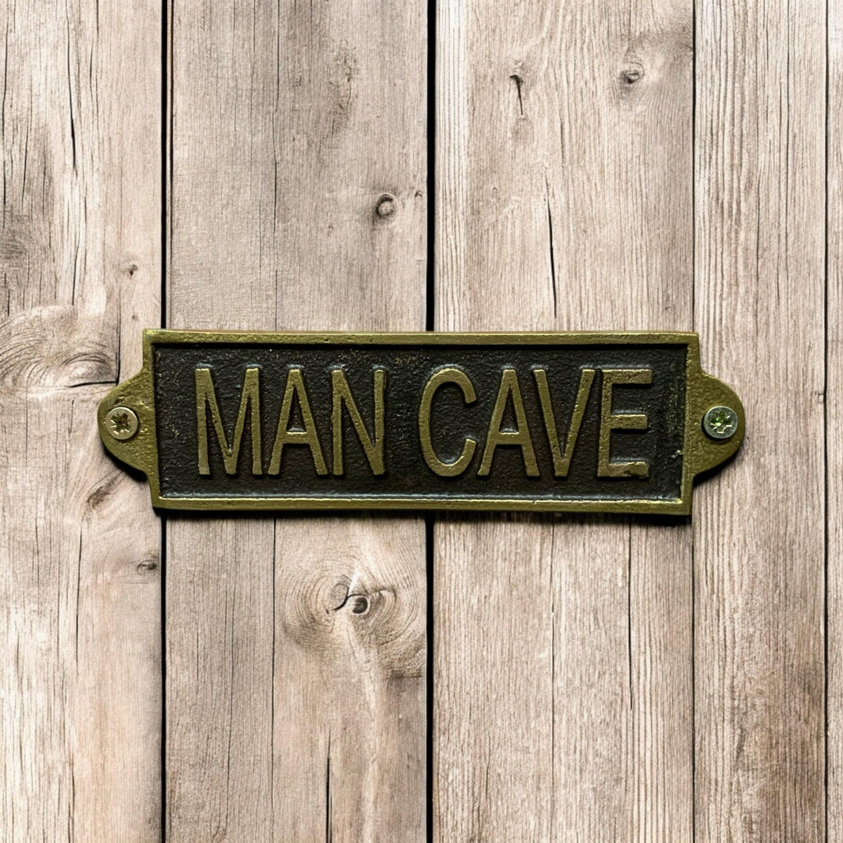 Man Cave Metal Door Sign – Small, Slim Hand Finished Wall Sign with Man Cave Message