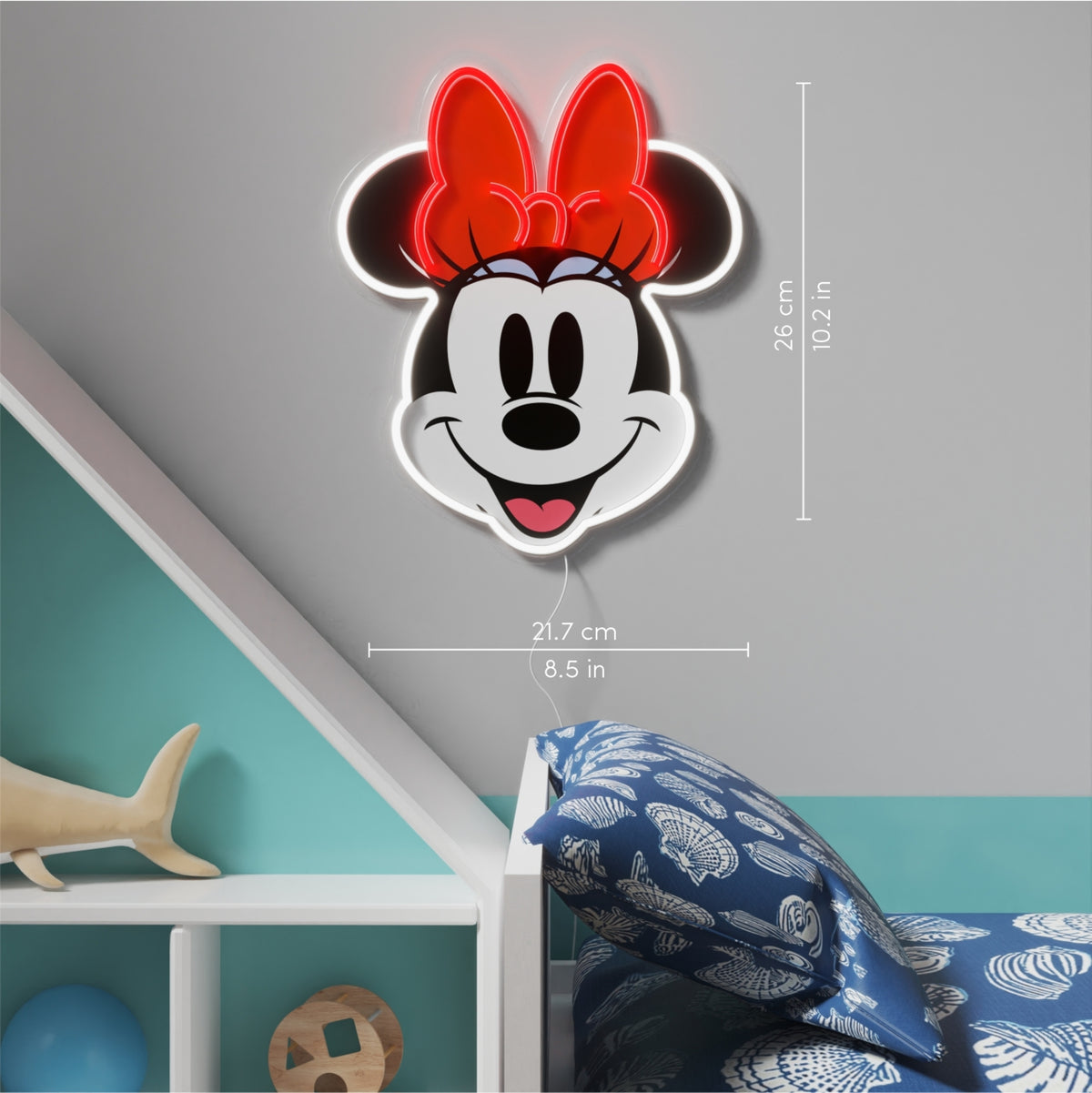YELLOWPOP Disney Minnie Mouse Face LED Neon Wall Lamp – USB Licensed Light for Bedrooms, Red and White