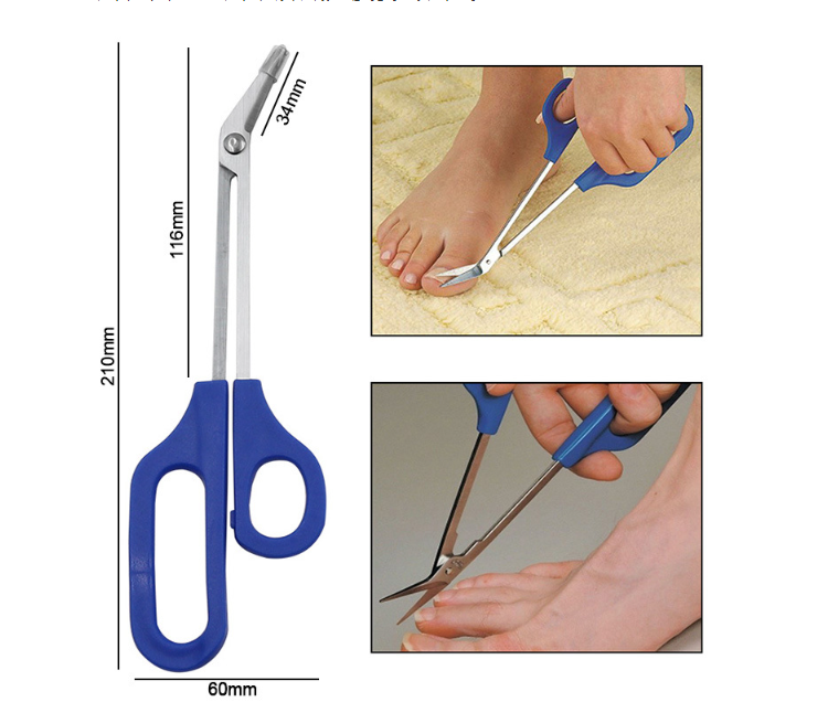 Avilo Long Reach Toenail Scissors – Contoured Finger Grips & Sharp Angled Stainless Steel Blades