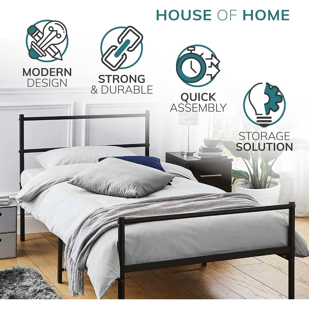 House of Home Extra Strong Silver Metal Single Bed Frame with Centre Support Legs