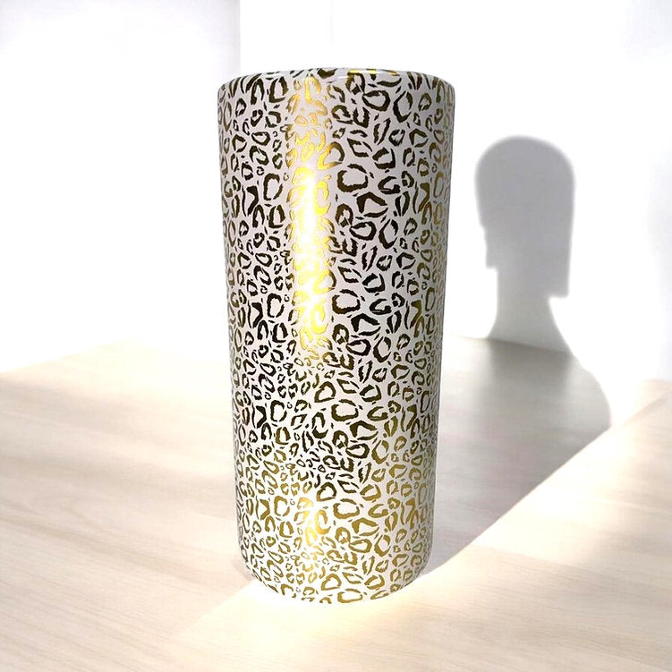 Classic Ceramic Round Umbrella Stand, 18" Tall – Holder or Vase with Glazed Finish, Gold Leopard Design