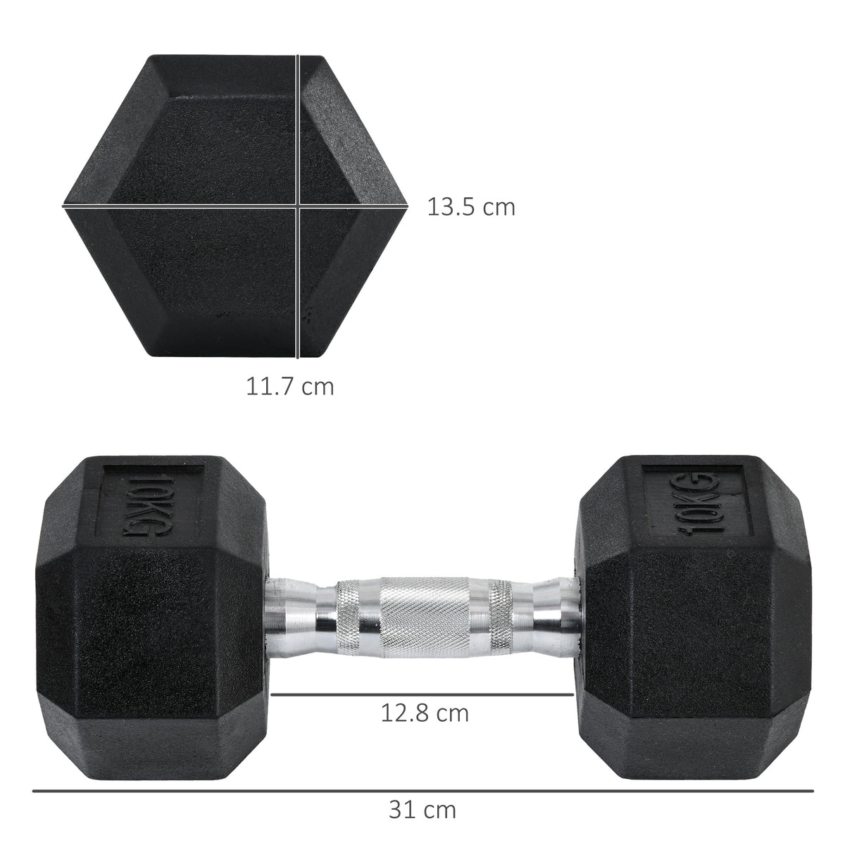 HOMCOM Hexagonal Dumbbell Set, 2 x 10kg with Knurled Handles – Anti-Roll Hand Weights for Home Gym